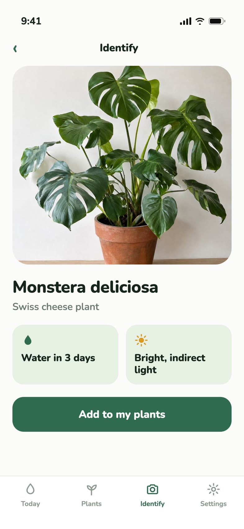 The Thirstleaf app's plant screen.