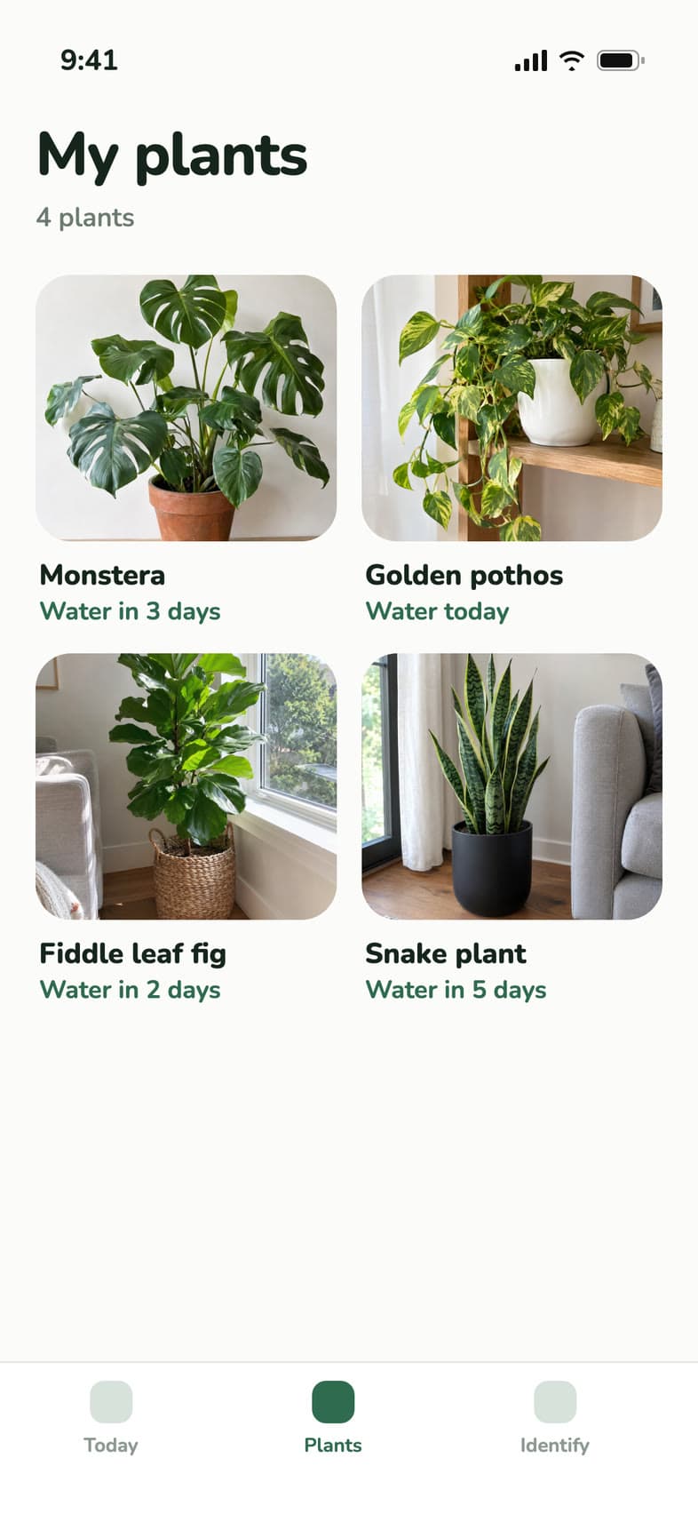 The Thirstleaf app's My plants screen.